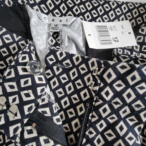 Cabi Womens Black White Geometric Print Ankle Pants Size 12 Stretch Stye 877 New - Picture 4 of 12